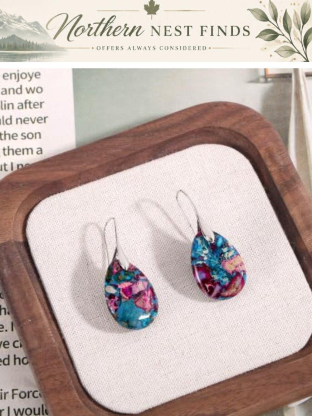 Natural Imperial Stone Fishhook Dangle Drop Earrings with Copper, Lightweight